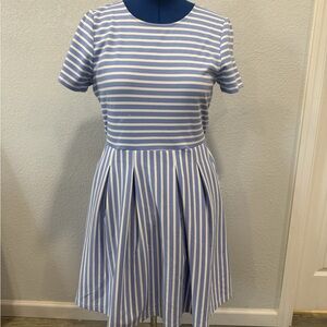 Draper James Blue & White Striped Fit-and-Flare Mini Dress